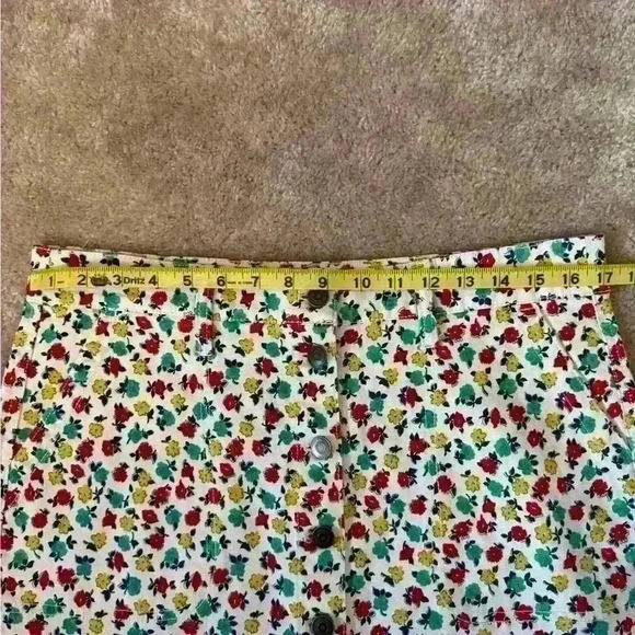 J Crew Mercantile Cotton Denim Style Floral A line Skirt Button Front Skirt 8 - Picture 7 of 10